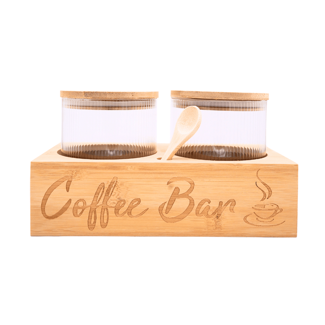 Glass Storage Jar Set With Wooden Stand