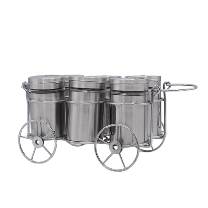Spice Jar Set With Metal Wheel Stand
