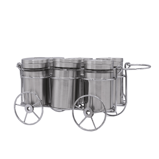 Spice Jar Set With Metal Wheel Stand