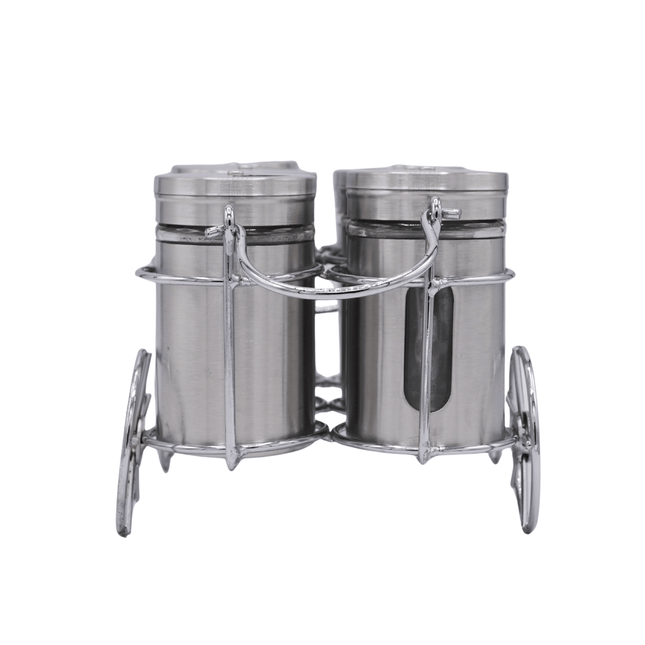 Spice Jar Set With Metal Wheel Stand