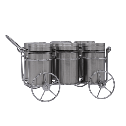 Spice Jar Set With Metal Wheel Stand