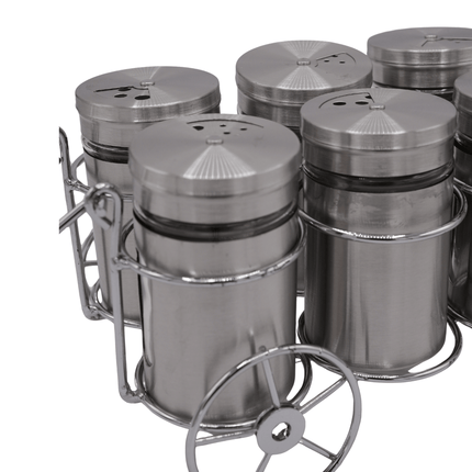 Spice Jar Set With Metal Wheel Stand