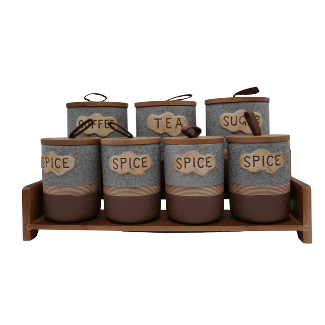 Ceramic Canister Storage Jar Set With Wooden Stand