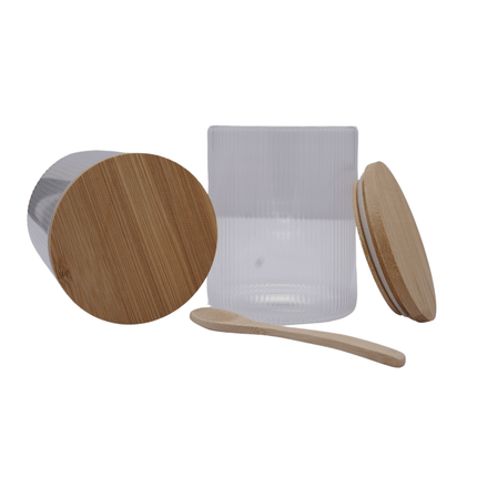Glass Storage Jar Set With Wooden Stand