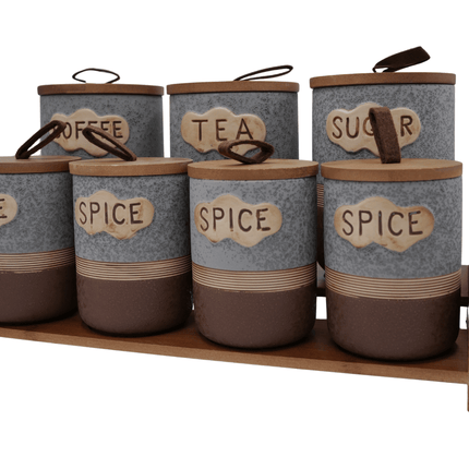 Ceramic Canister Storage Jar Set With Wooden Stand