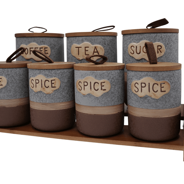 Ceramic Canister Storage Jar Set With Wooden Stand