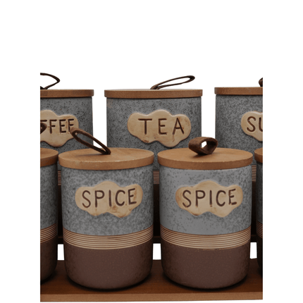Ceramic Canister Storage Jar Set With Wooden Stand