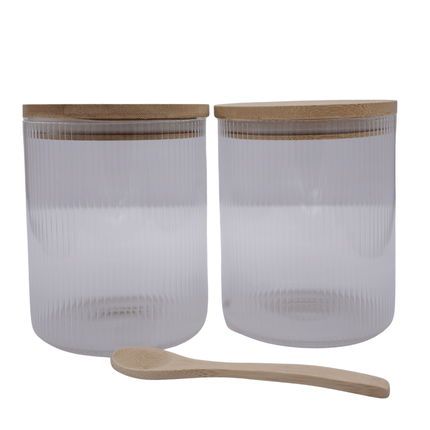 Glass Storage Jar Set With Wooden Stand