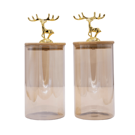 Deer Logo Glass Storage Jar With Wooden Lid 2 Pcs Set