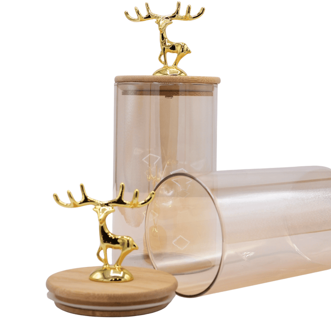 Deer Logo Glass Storage Jar With Wooden Lid 2 Pcs Set
