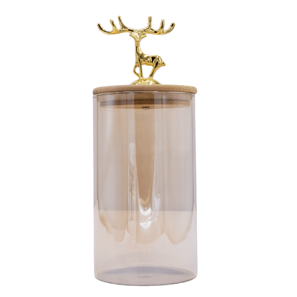 Deer Logo Glass Storage Jar With Wooden Lid 2 Pcs Set