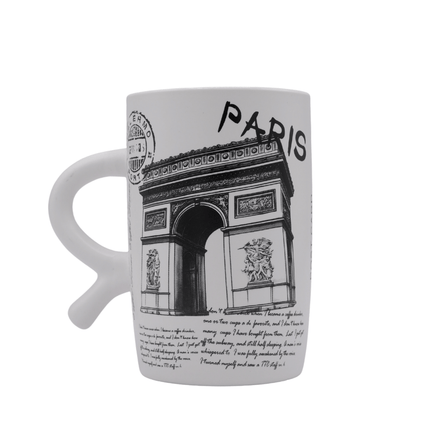 R Handle Paris Print Ceramic Mug