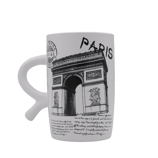 R Handle Paris Print Ceramic Mug