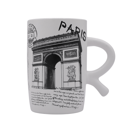 R Handle Paris Print Ceramic Mug