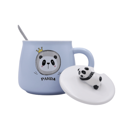 Panda Ceramic Mug with Lid and Spoon