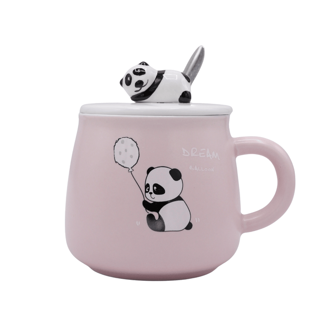 Panda Ceramic Mug with Lid and Spoon