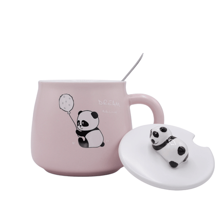 Panda Ceramic Mug with Lid and Spoon