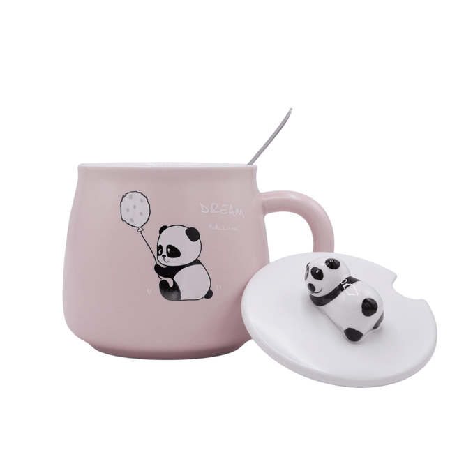 Panda Ceramic Mug with Lid and Spoon