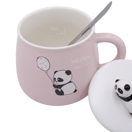 Panda Ceramic Mug with Lid and Spoon