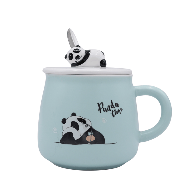 Panda Ceramic Mug with Lid and Spoon