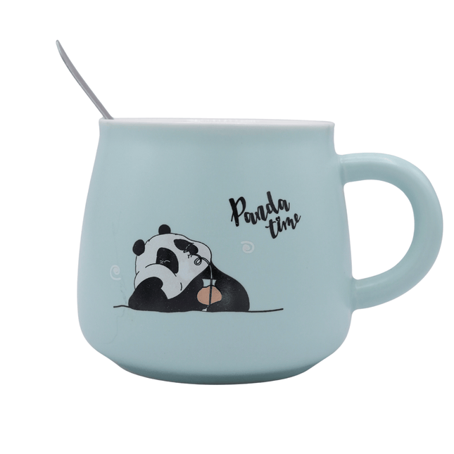 Panda Ceramic Mug with Lid and Spoon