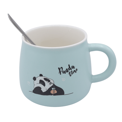 Panda Ceramic Mug with Lid and Spoon