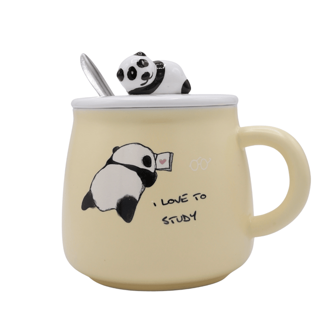 Panda Ceramic Mug with Lid and Spoon