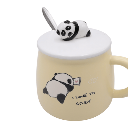 Panda Ceramic Mug with Lid and Spoon