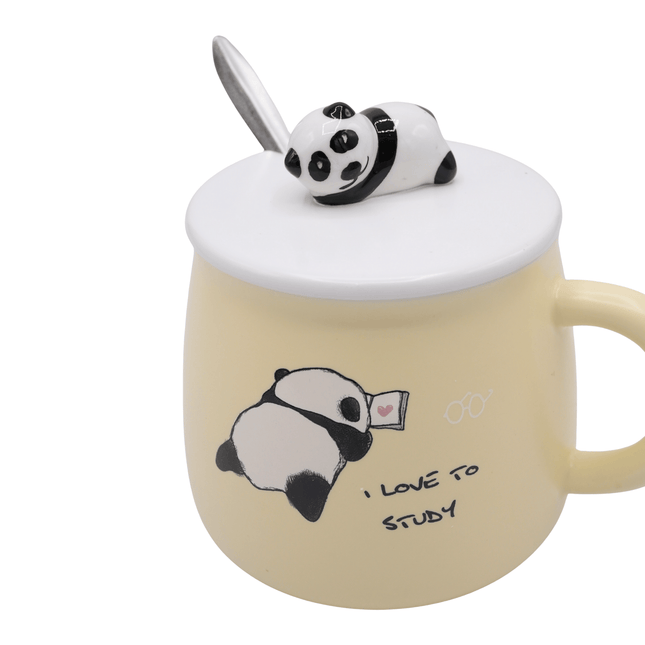Panda Ceramic Mug with Lid and Spoon