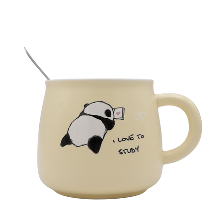 Panda Ceramic Mug with Lid and Spoon
