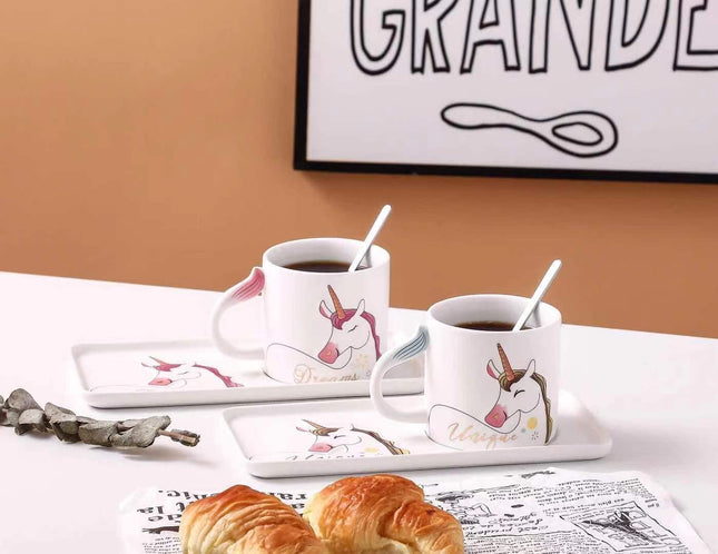 Unicorn mug with plate