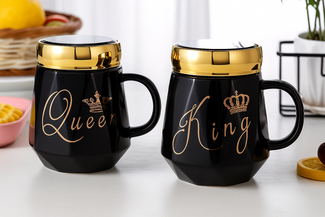 Couple Ceramic King Queen Mug Set